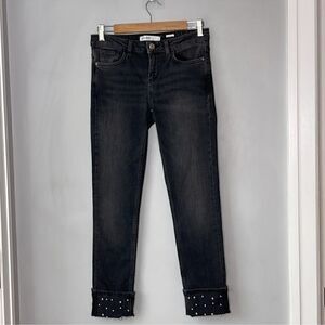 Zara Black Gray Jeans Black Pearl Cuff Hem Detailing